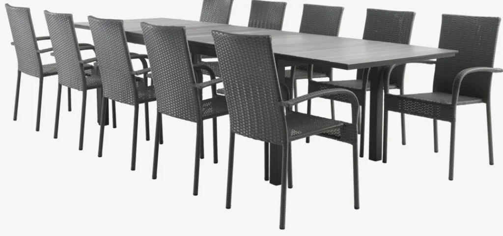 Conjuntos Mesa Y Sillas De Jardín>JYSK MOSS + GUDHJEMMesa MOSS L214/315 + 4 sillas GUDHJEM gris