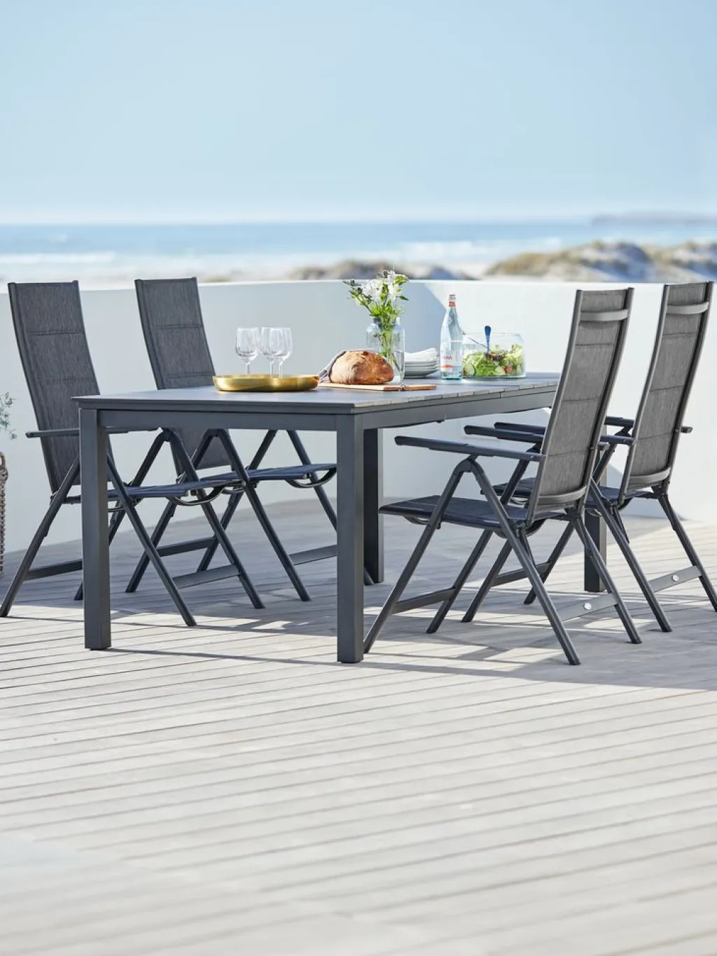Conjuntos Mesa Y Sillas De Jardín>JUTLANDIA MOSS + MYSENMesa MOSS L214/315 + 4 sillas MYSEN gris