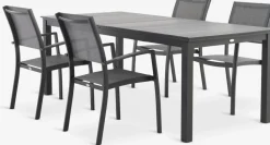 Conjuntos Mesa Y Sillas De Jardín>JYSK MOSS + STRANDBYMesa MOSS L214/315 + 4 sillas STRANDBY gris