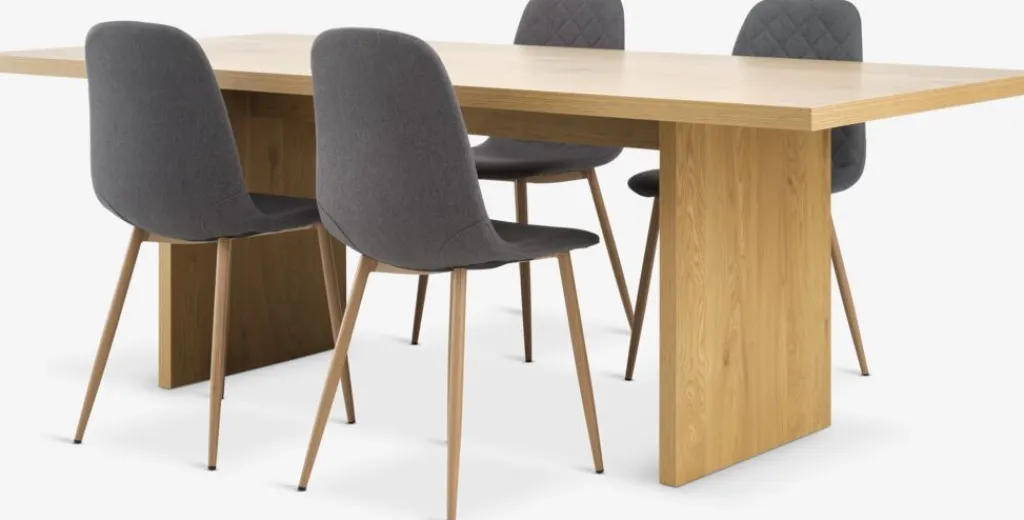 Mesas De Comedor|Conjuntos De Comedor>JYSK MUNKEBY + JONSTRUPMesa MUNKEBY L220 roble cálido + 4 JONSTRUP asfalto