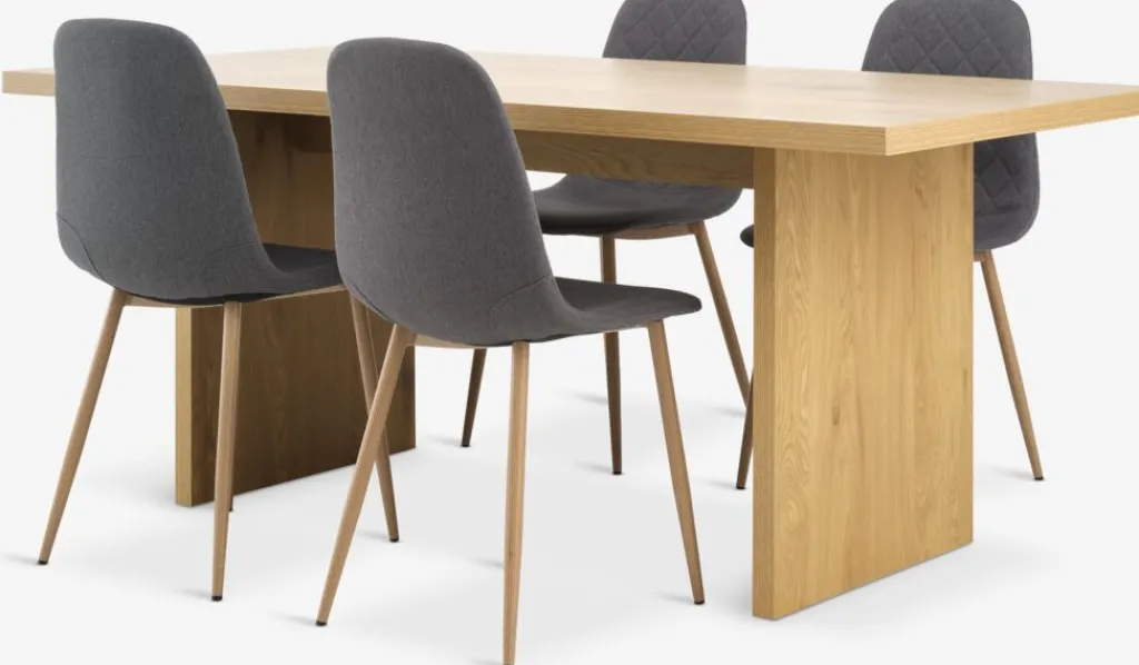 Mesas De Comedor|Conjuntos De Comedor>JYSK MUNKEBY + JONSTRUPMesa MUNKEBY L180 roble cálido + 4 JONSTRUP asfalto