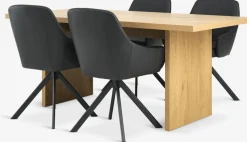 Mesas De Comedor|Conjuntos De Comedor>JYSK MUNKEBY + ROSTRUPMesa MUNKEBY L180 roble cálido + 4 sillas ROSTRUP negro