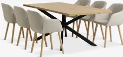Mesas De Comedor|Conjuntos De Comedor>JYSK NORTOFT + ADSLEVMesa NORTOFT L200 roble cálido + 4 sillas ADSLEV tela beis