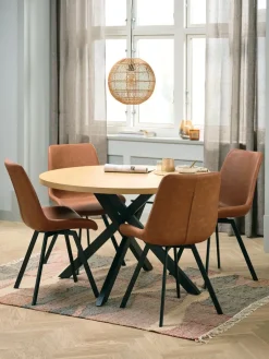 Mesas De Comedor|Conjuntos De Comedor>JYSK NORTOFT + HYGUMMesa NORTOFT Ø120 roble cálido + 4 sillas HYGUM marrón/negro