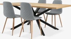 Mesas De Comedor|Conjuntos De Comedor>JYSK NORTOFT + JONSTRUPMesa NORTOFT L200 roble cálido +4 sillas JONSTRUP azul claro