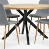 Mesas De Comedor|Conjuntos De Comedor>JYSK NORTOFT + JONSTRUPMesa NORTOFT Ø120 roble cálido +4 sillas JONSTRUP azul claro