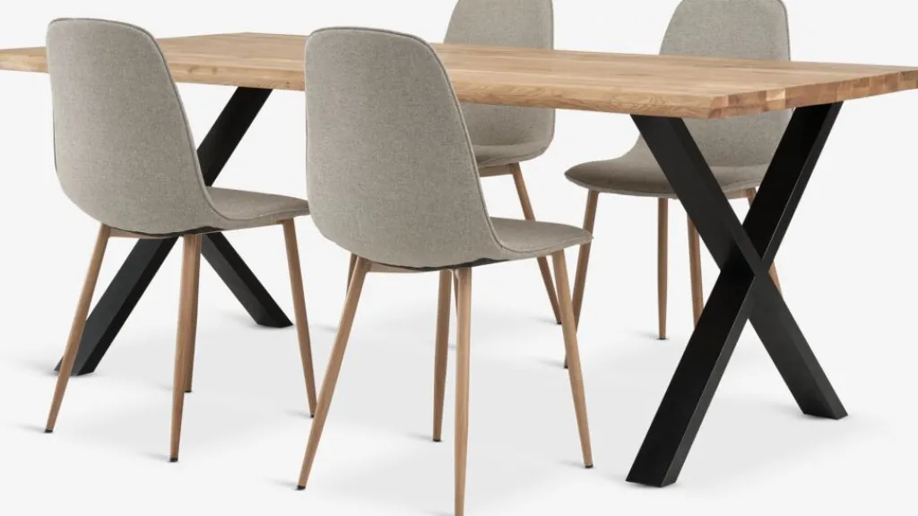 Mesas De Comedor|Conjuntos De Comedor>JYSK ROSLEV + BISTRUPMesa ROSLEV L200 roble natural + 4 sillas BISTRUP arena