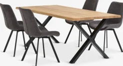 Mesas De Comedor|Conjuntos De Comedor>JYSK ROSLEV + HYGUMMesa ROSLEV L200 roble natural + 4 sillas HYGUM gris