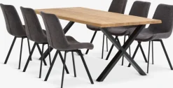 Mesas De Comedor|Conjuntos De Comedor>JYSK ROSLEV + HYGUMMesa ROSLEV L200 roble natural + 4 sillas HYGUM gris