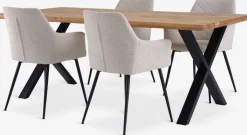 Mesas De Comedor|Conjuntos De Comedor>JYSK ROSLEV + PURHUSMesa ROSLEV L200 roble natural + 4 PURHUS blanco crudo/negro