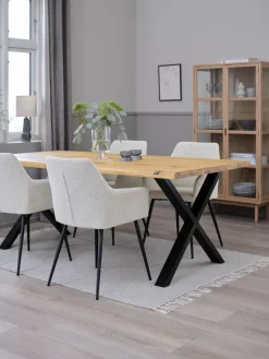 Mesas De Comedor|Conjuntos De Comedor>JYSK ROSLEV + PURHUSMesa ROSLEV L200 roble natural + 4 PURHUS blanco crudo/negro