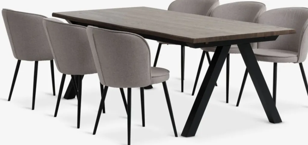 Mesas De Comedor|Conjuntos De Comedor>JYSK SANDBY + RISSKOVMesa SANDBY L210 roble oscuro + 4 sillas RISSKOV gris claro Roble oscuro+Negro