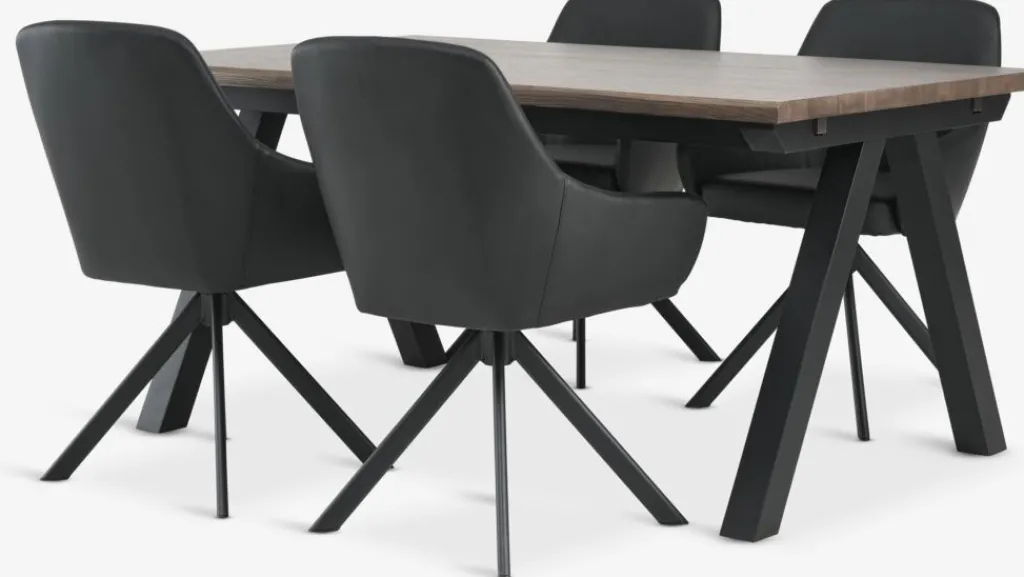 Mesas De Comedor|Conjuntos De Comedor>JYSK SANDBY + ROSTRUPMesa SANDBY L160 roble oscuro + 4 sillas ROSTRUP negro Roble oscuro+Negro