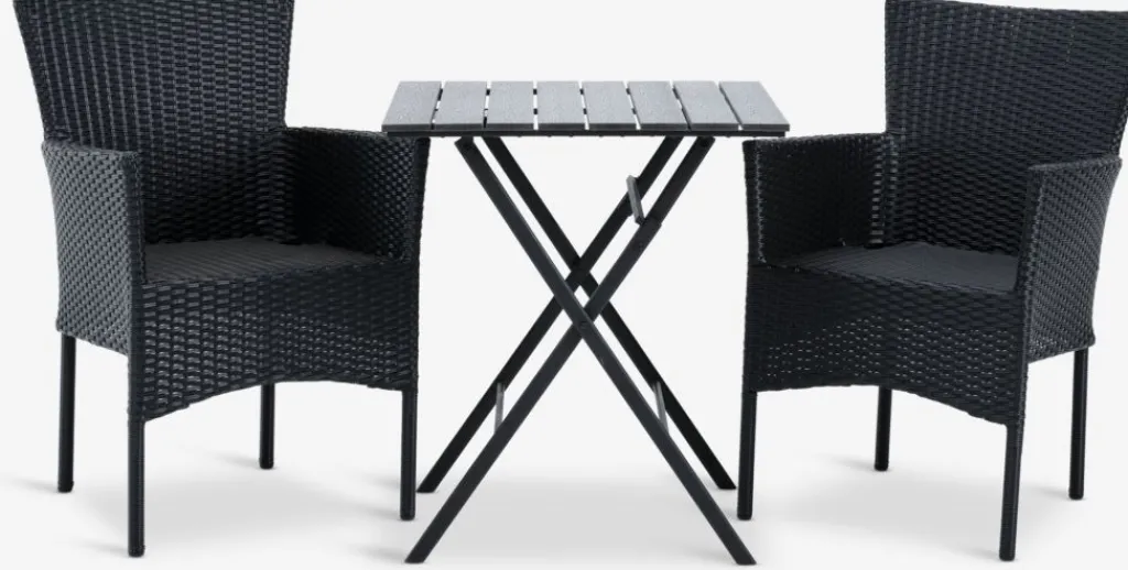 Conjuntos Mesa Y Sillas De Jardín>JYSK SANDVIKA + AIDTMesa SANDVIKA L65 + 2 sillas AIDT negro