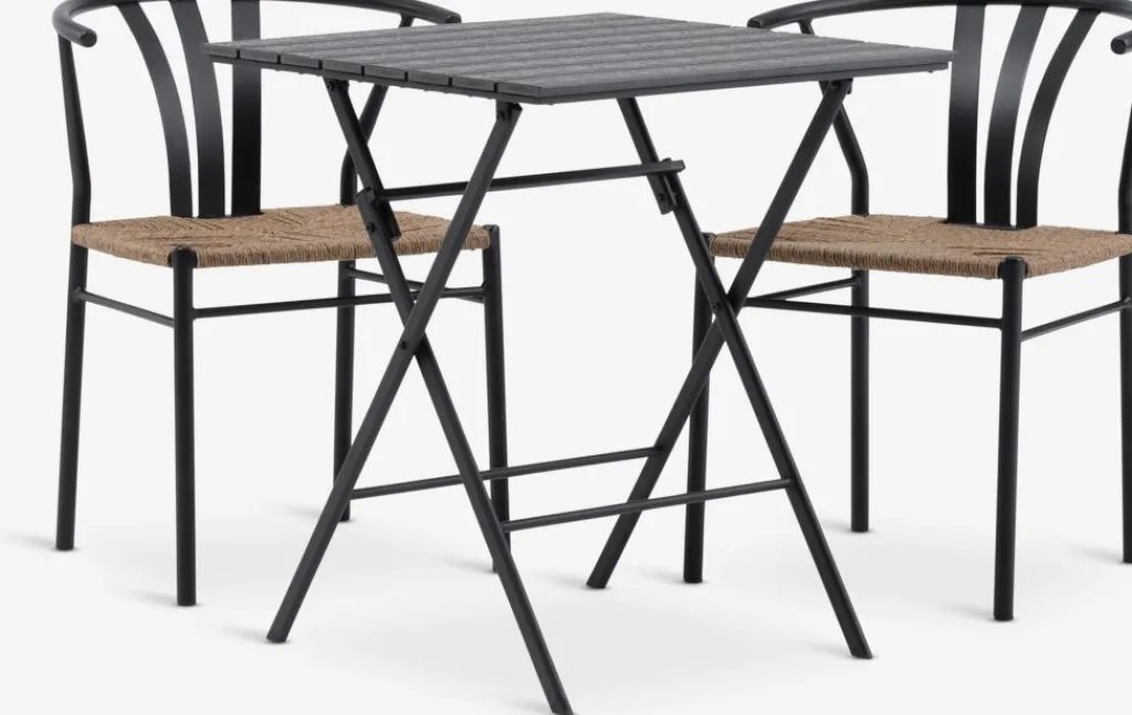 Conjuntos Mesa Y Sillas De Jardín>JYSK SANDVIKA + TAGMARKMesa SANDVIKA L65 + 2 sillas TAGMARK Negro