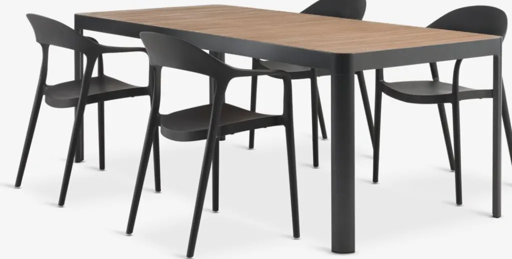 Conjuntos Mesa Y Sillas De Jardín>JYSK SIRDAL + NANNESTADMesa SIRDAL L211 madera dura + 4 sillas NANNESTAD