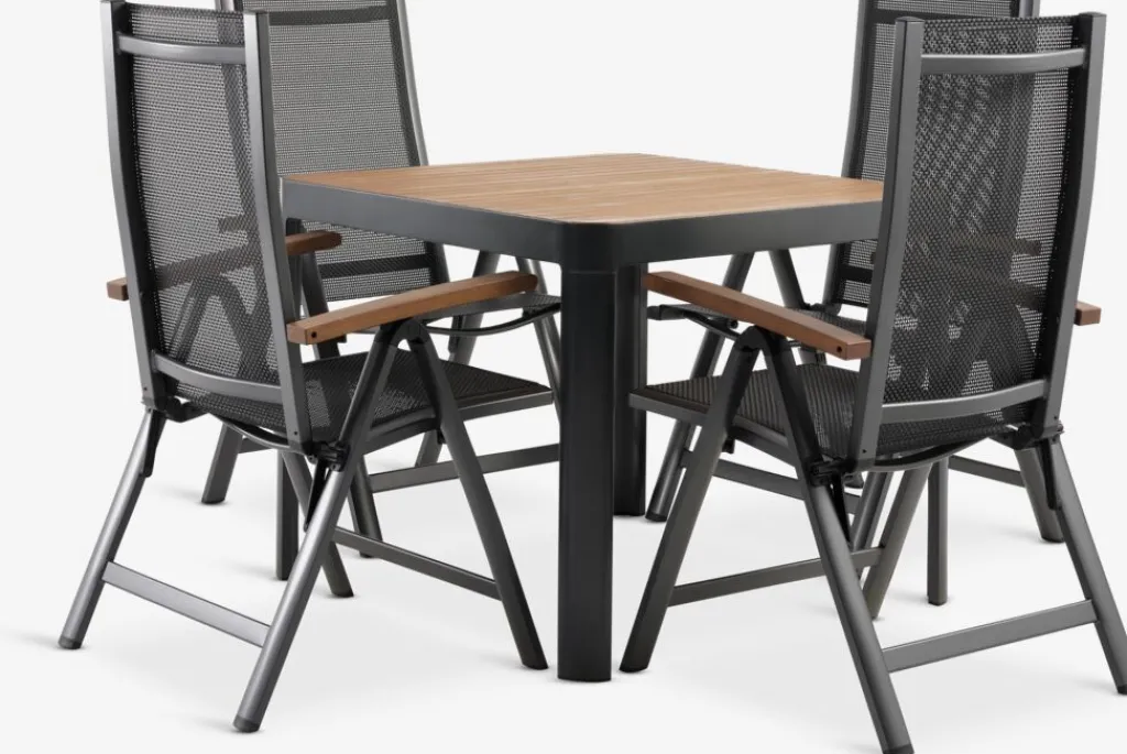 Conjuntos Mesa Y Sillas De Jardín>JUTLANDIA SIRDAL + SIRDALMesa SIRDAL L91 madera dura + 4 sillas SIRDAL gris