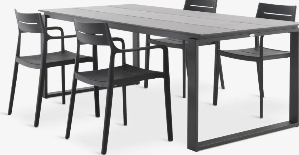 Conjuntos Mesa Y Sillas De Jardín>JYSK SONNERUP + INGSTRUPMesa SONNERUP L215 gris + 4 sillas INGSTRUP negro Negro, Gris