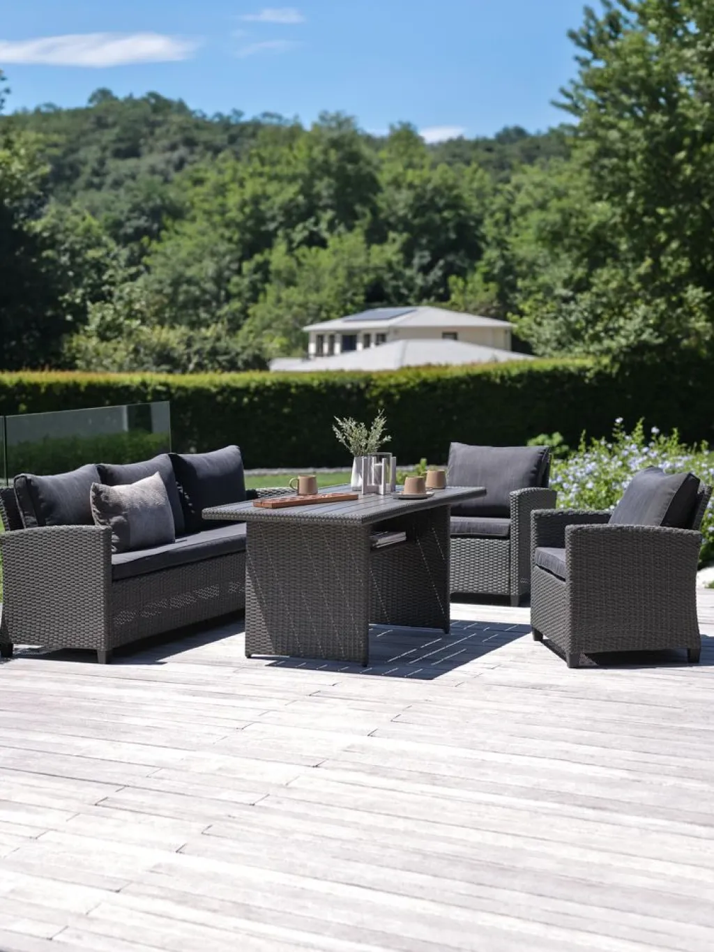Conjuntos Mesa Y Sillas De Jardín|Muebles De Jardín>JYSK THISEConjunto muebles jardín THISE 5 plazas gris