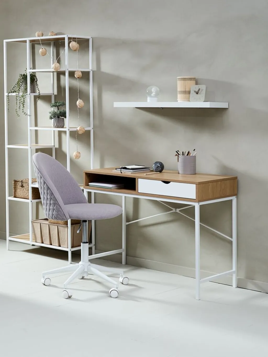Escritorios|Escritorios Elevables>JYSK TRAPPEDALEscritorio TRAPPEDAL 48x95 1 cajón color roble cálido/blanco Roble cálido+Blanco