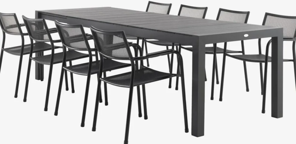 Conjuntos Mesa Y Sillas De Jardín>JUTLANDIA TYDAL + HEMSEDALMesa TYDAL L208/272 + 4 sillas HEMSEDAL negro