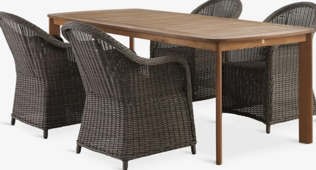 Conjuntos Mesa Y Sillas De Jardín>JYSK UVDAL + GAMMELBYMesa UVDAL L223 madera dura + 4 sillas GAMMELBY gris