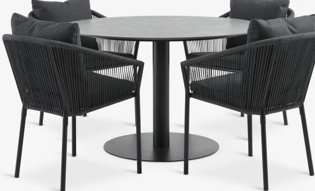 Conjuntos Mesa Y Sillas De Jardín>JYSK VAMDRUP + GILJAMesa VAMDRUP Ø120 + 4 sillas GILJA gris