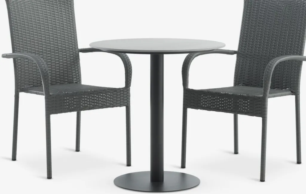 Conjuntos Mesa Y Sillas De Jardín>JYSK VAMDRUP + GUDHJEMMesa VAMDRUP Ø70 + 2 sillas GUDHJEM gris