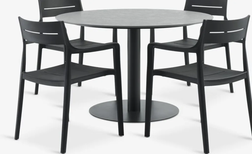 Conjuntos Mesa Y Sillas De Jardín>JYSK VAMDRUP + INGSTRUPMesa VAMDRUP Ø120 + 4 sillas INGSTRUP negro Gris