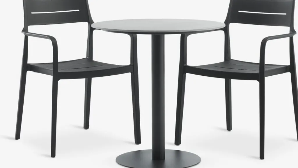 Conjuntos Mesa Y Sillas De Jardín>JYSK VAMDRUP + INGSTRUPMesa VAMDRUP Ø70 + 2 sillas INGSTRUP negro Gris