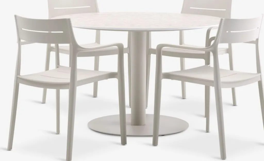 Conjuntos Mesa Y Sillas De Jardín>JYSK VAMDRUP + INGSTRUPMesa VAMDRUP Ø120 + 4 sillas INGSTRUP beis Beige