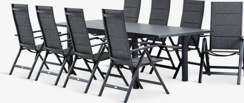 Conjuntos Mesa Y Sillas De Jardín>JUTLANDIA VATTRUP + MYSENMesa VATTRUP L172/276 negro + 4 sillas MYSEN gris