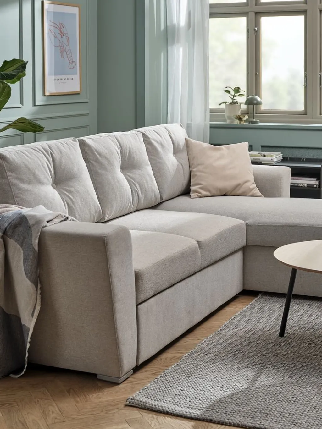 Sofás Cama|Sofás Cama>JYSK VEJLBYSofá cama chaise longue VEJLBY tela arena claro Arena clara