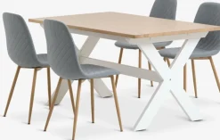 Mesas De Comedor|Conjuntos De Comedor>JYSK VISLINGE + JONSTRUPMesa VISLINGE L150 natural + 4 sillas JONSTRUP azul claro