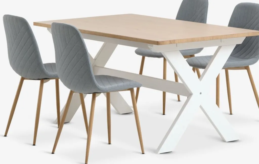 Mesas De Comedor|Conjuntos De Comedor>JYSK VISLINGE + JONSTRUPMesa VISLINGE L150 natural + 4 sillas JONSTRUP azul claro