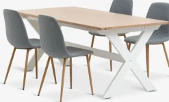 Mesas De Comedor|Conjuntos De Comedor>JYSK VISLINGE + JONSTRUPMesa VISLINGE L190 natural + 4 sillas JONSTRUP azul claro